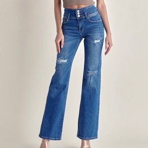 RISEN High Rise 3 Button Fly Straight Jeans